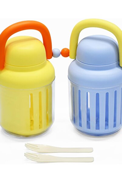 OEM Căni pentru Salată și Fructe cu Furculiță Set 2 Etanș Două Culori 550 ml