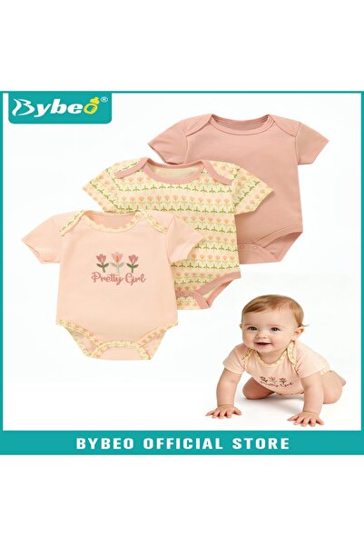BYBEO 3PCS Short Sleeve Baby Bodysuits, Baby Onesie Set, Summer Cotton Printe...