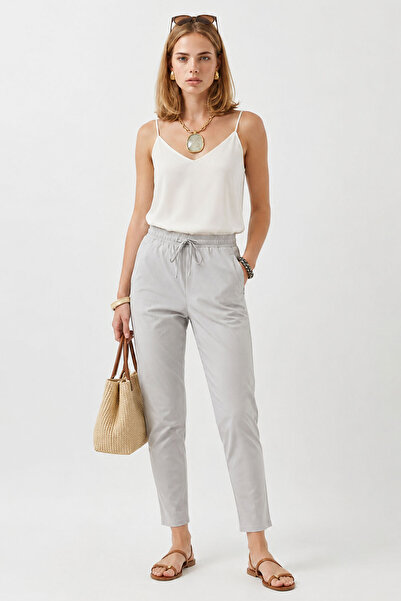 VENA Women's Alian Elastic Waist Striped Summer Gabardine Trousers - Blue Str...