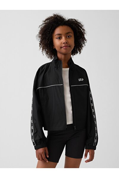 GAP Kız Çocuk Siyah Relaxed Logo Rüzgarlık