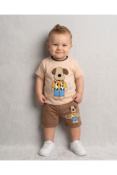 Ege Bebek Baby Boy Dog Embroidered 3-6-9-12-18-24 Months Summer Shorts Set