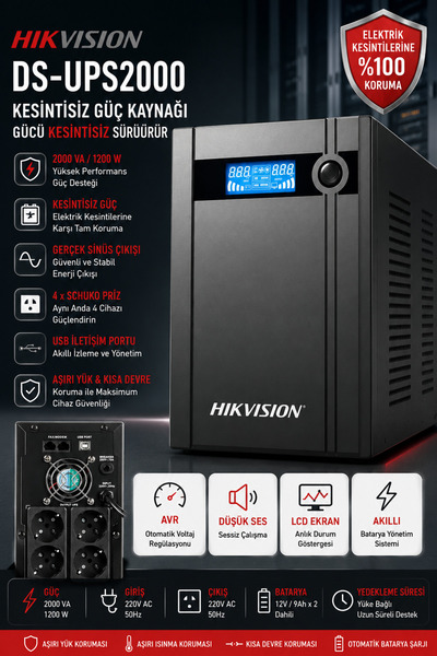 Hikvision DS-UPS2000 2000VA Kesintisiz Güç Kaynağı / UPS 2000VA UPS / UPS / K...