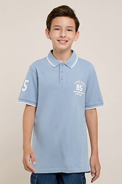 R&B Print Detail Polo T-Shirt with Short Sleeves