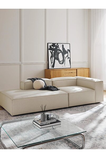 S Home Design Concept Frida Mini Dinlenme Puf Kanepe Köşe, Sol Köşe, Keten Kı...