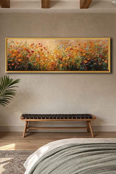 Meteor Galeri Meteor Gallery Art Yağlıboya Dokulu Renkli Kır Çiçekleri Çerçev...