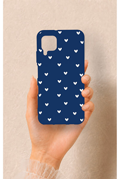 Vip Case Huawei P40 Lite Uyumlu Mini Beyaz Kalp Lacivert Desenli Silikon Kılıf