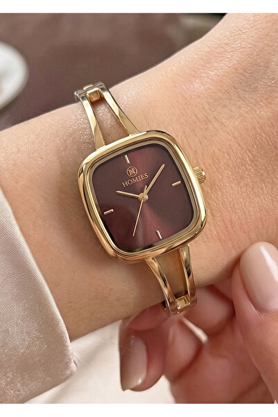 Homies Women's Gold Metal Cord Square Case Red Dial Wristwatch with 2 Years W...