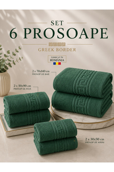 RALEX PUCIOASA Set de 6 prosoape premium cu bordură grecească, 100% bumbac, 5...