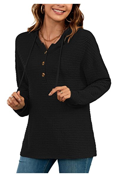OEM Hanorac Henley supradimensionat cu mânecă lungă pentru femei, pulover de ...