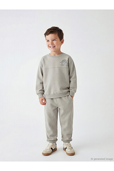 LC Waikiki Gray Printed boy's sweatshirt and pants