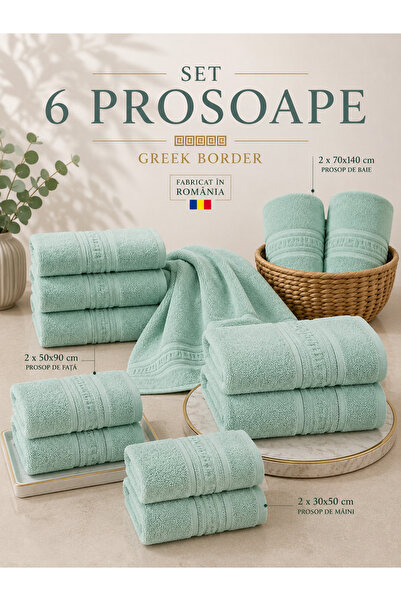 RALEX PUCIOASA Set de 6 prosoape premium cu bordură grecească, 100% bumbac, 5...