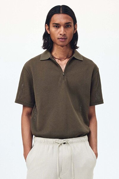 H&M Regular Fit Hole-knit polo shirt