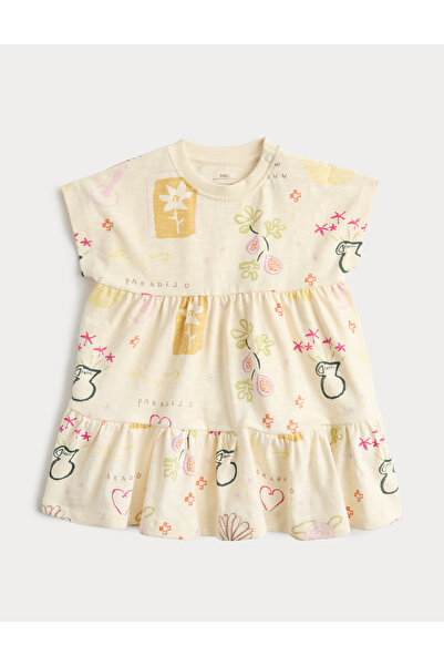 Marks & Spencer Saf Pamuk Desenli Jersey Elbise (0-5 Yaş)