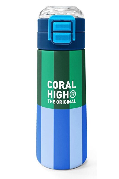 Coral High قارورة ترمس فولاذية منقوشة باللون الأزرق والأخضر للأولاد سعة 500 م...