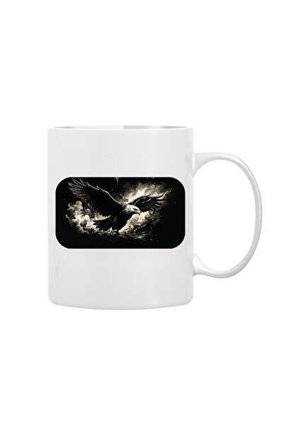 CERCİBAZAAR (Black-White) Eagle Themed Special Design Graphic Printed Mug – D...