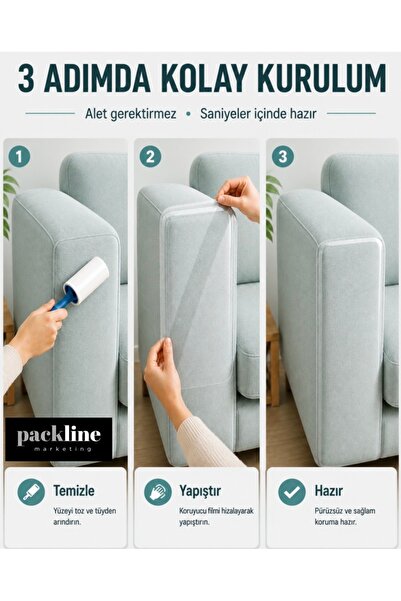 Packline Marketing 5 ADET Kedi Koltuk Tırmalama Koruyucu Şeffaf Yapışkanlı Mobilya Tırmalama Önleyici Bandı 20x50 Cm