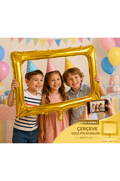Dizayn Parti Evi Çerçeve Gold Folyo Balon 64x70 cm Fotoğraf Çekim Çerçevesi D...