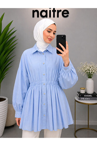 naitre Stone Buttoned Elastic Waist Poplin Shirt Tunic