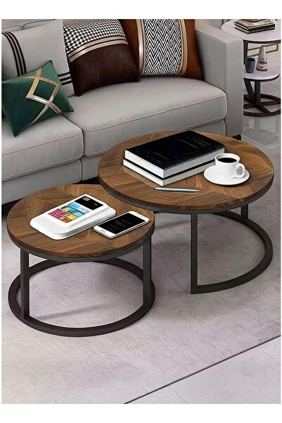 shopandshop Coffee Table Set of 2 for Living Room - Nesting Table Round Woode...