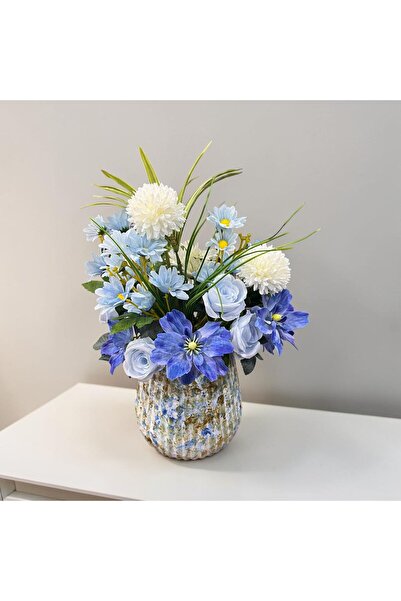 sedoshhomevision Blue Rose and Wildflower Arrangement in Glass Vase – Decorat...
