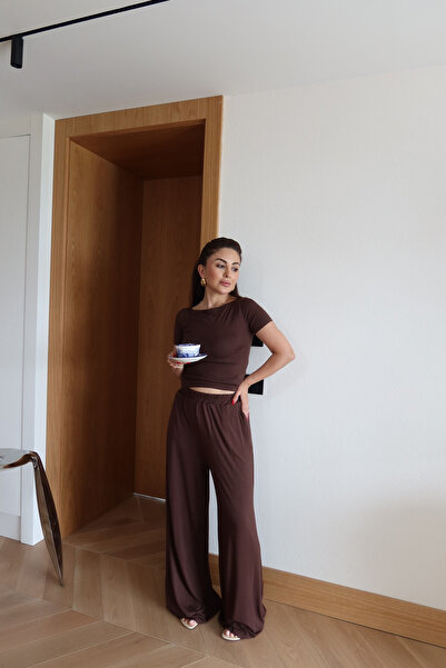 Özge Özgenç طقم بلوزة وبنطلون مودال بأكمام قصيرة