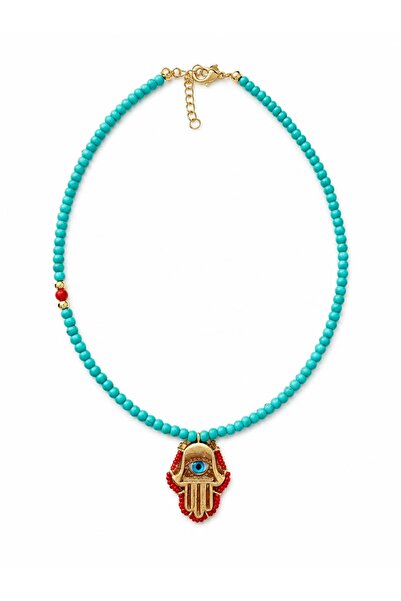 CHARMLUCKY Red Bead Hamsa Pendant
