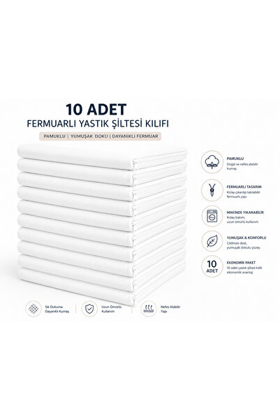 Pratic Home 10 adet 50x70 cm Fermuarlı Pamuklu Kumaş Yastık Kılıfı Şiltesi