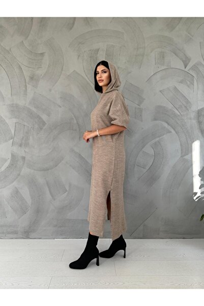 Caddebostan Moda Pletena haljina sa kapuljačom i prorezima, opuštenog kroja, ...