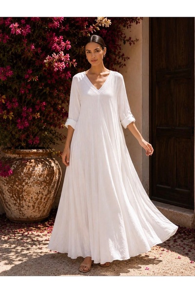 yusracollectionn Super Flattering Italian Linen Maxi Dress – Fits up to Size 46