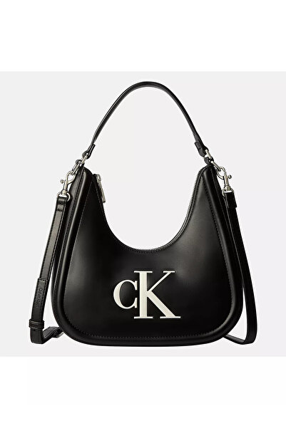 Calvin Klein Women's Leather Short Handle Zipper Closure Ck Logo Patterned Bl...