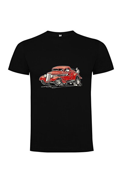 iLovePrints Vintage Red Car Illustration Tshirt