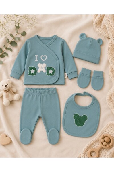 Superbaby Σετ Φόρμας Ύπνου για Νεογέννητο 0-3 Μηνών, 5 Τεμάχια με Στάμπα  "Αγ...