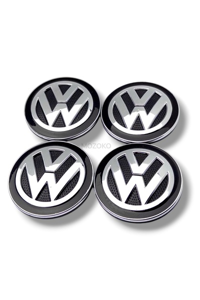 MOZOKO 65 mm Dış 56 İç Mineli Volkswagen Logolu Siyah Krom Jant Göbeği Seti G...