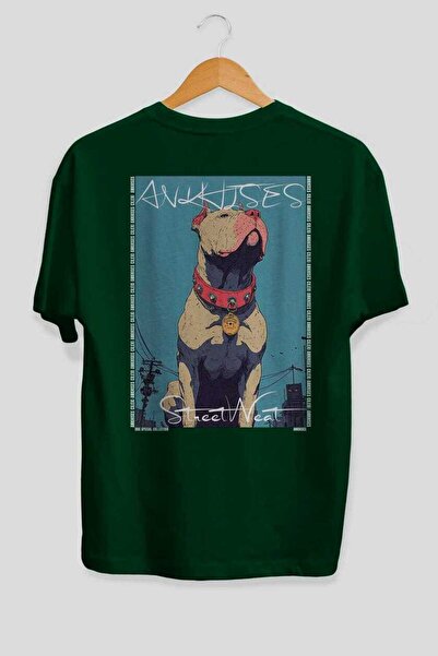 Ankhises For Dog Lovers 40 Back Dogs Printed Green Oversize T-Shirt 100% Cott...
