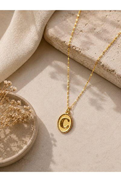 Zeynepli gold & jewelry 14 AYAR ALTIN PARILTI OVAL C HARFLİ KOLYE