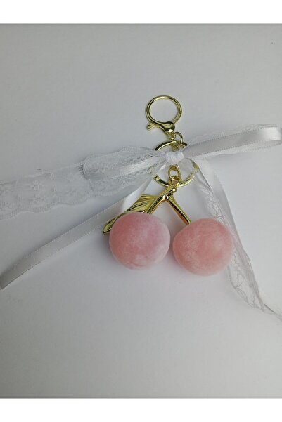 JUST WOMAN Women's Cherry Velvet Texture Ribbon Lace Gold Imported Bag Charm
