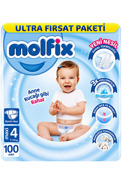 Molfix 2 PAKET Bebek Bezi 3D 4 Beden Maxi 7-14 Kg 100lü Ultra Fırsat Paketi