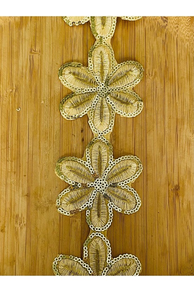 Öztürk Tuhafiye Indian Handwork Appliqued Daisy Stripe Yellow Bit Sequin Embr...