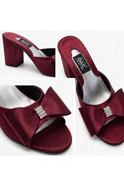 STYLE G&C COLLECTION Bridal Shoes with Bowknot Dowry Slippers Burgundy
