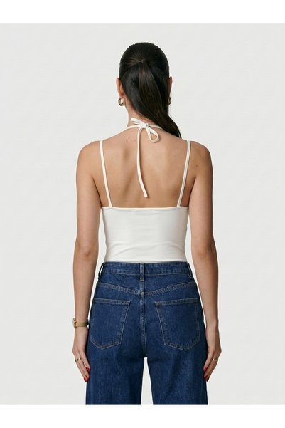Noe Collection Women's Lace Collar Thin Strap Snap Fastener Body Slim Fit Tight Fit Lycra Bodysuit