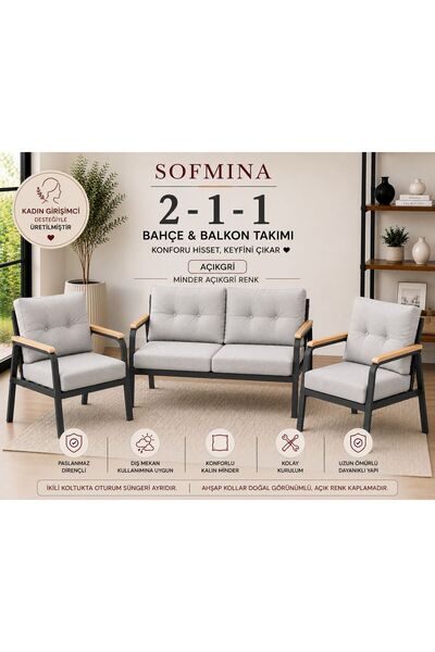 Sofmina Balkon ve Bahçe Takımı Cafe Oturma grubu 2+1+1 Konforlu Lotus Serisi