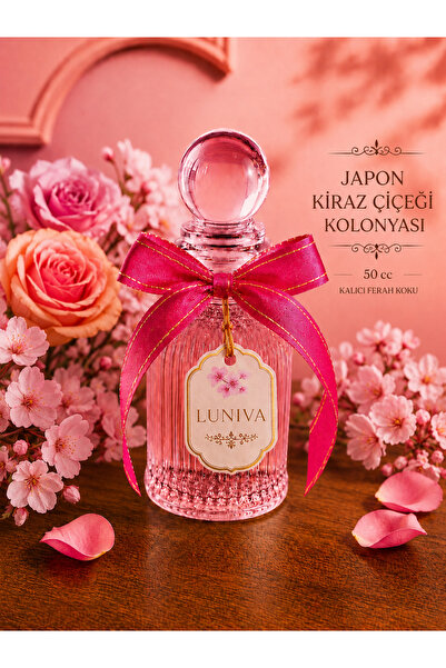 Luniva Sakura Esintisi Kolonya 50 cc – Şık Cam Şişe ve Kraft Kutulu Hediyelik