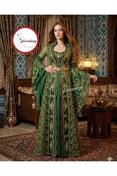 Gelincimherşey Yeşil İşlemeli Mihrimah Model Kaftan Bindallı 36 Beden