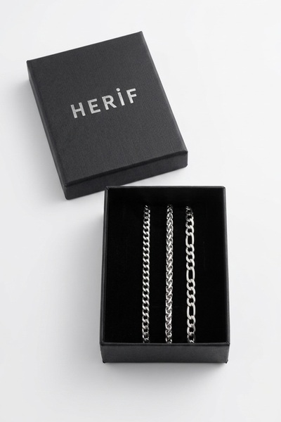 HERİF طقم أساور رجالية ثلاثية من الفولاذ