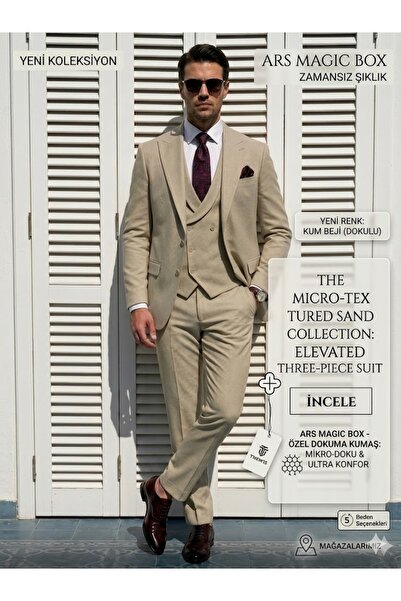 Ars Magic Box Men's 7-Color Micro-Textured 3-Piece Suit - Timeless Elegance a...