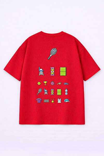 LORVEX Tricou supradimensionat unisex din bumbac cu imprimeu – Imprimeu TENNİ...