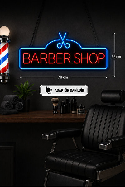 dekoraven Erkek Berber Kuaförü Berber Premium Işıklı Neon Tabela Makas Ve Tar...
