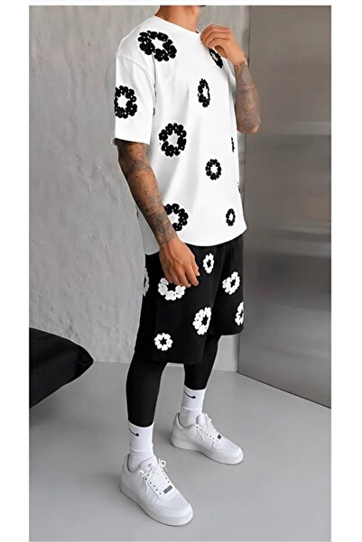 HZR wear Men's 2-Piece Set Printed Shorts T-Shirt Set Oversize Double Face