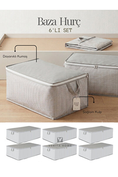 Venita Home 6 Adet - Çizgili Büyük Boy Baza Altı Ve Çekyat Tipi Hurç 65 x 45 ...