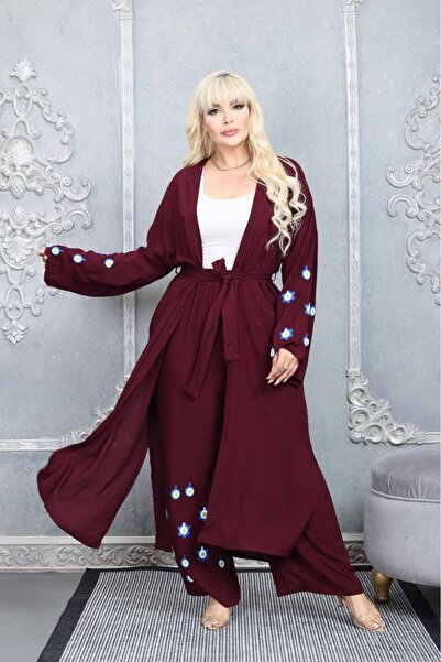Tubik Women's Printed Detailed Belted Pocketed Kimono Set